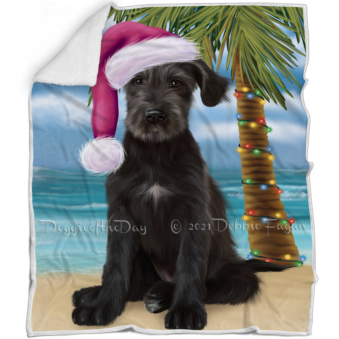 Summertime Happy Holidays Christmas Wolfhound Dog on Tropical Island Beach Blanket BLNKT143454