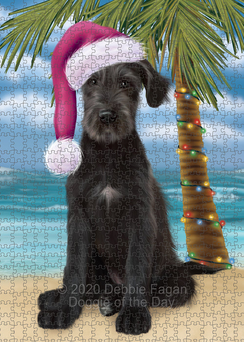 Christmas Summertime Island Tropical Beach Wolfhound Dog Portrait Jigsaw Puzzle for Adults Animal Interlocking Puzzle Game Unique Gift for Dog Lover's with Metal Tin Box PZL719