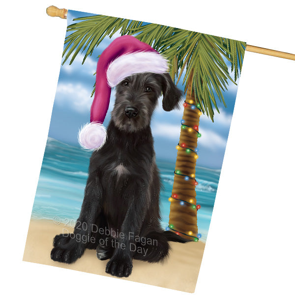 Christmas Summertime Island Tropical Beach Wolfhound Dog House Flag Outdoor Decorative Double Sided Pet Portrait Weather Resistant Premium Quality Animal Printed Home Decorative Flags 100% Polyester FLG69308