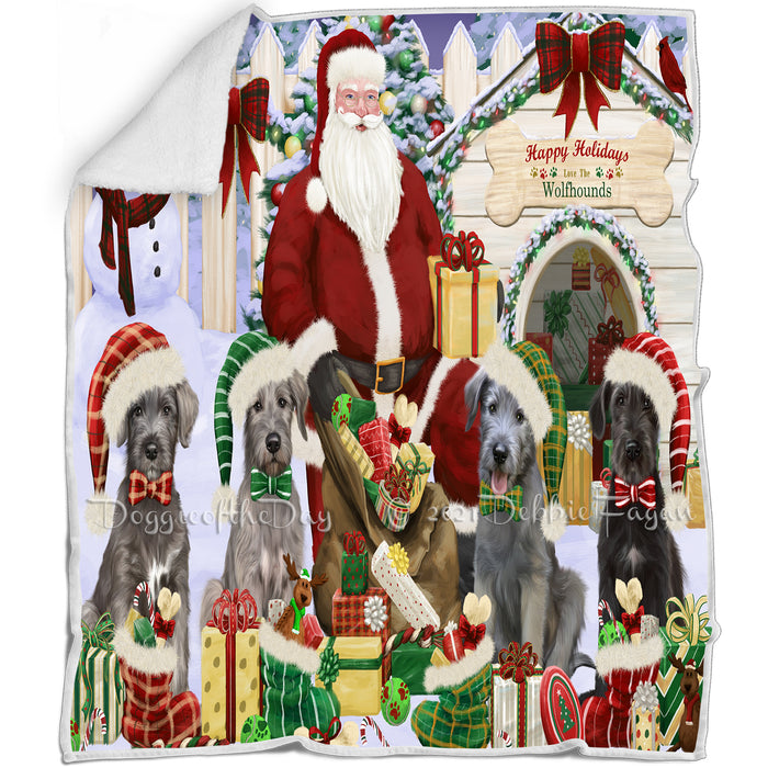 Christmas Wolfhound Dogs House Gathering  Blanket BLNKT142124