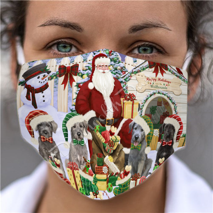 Happy Holidays Christmas Wolfhound Dogs House Gathering Face Mask FM48297