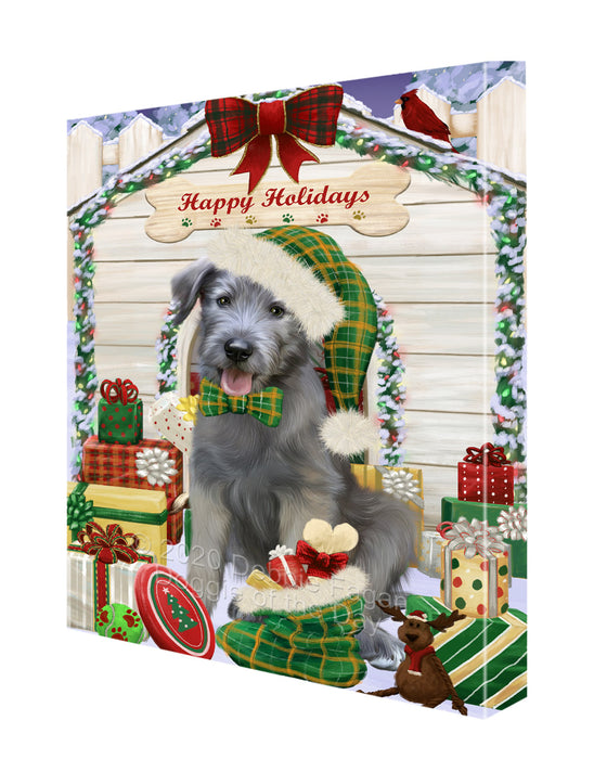 Christmas House with Presents Wolfhound Dog Canvas Wall Art - Premium Quality Ready to Hang Room Decor Wall Art Canvas - Unique Animal Printed Digital Painting for Decoration CVS371