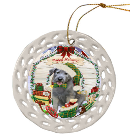 Christmas House with Presents Wolfhound Dog Doily Ornament DPOR58801