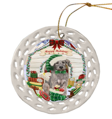 Christmas House with Presents Wolfhound Dog Doily Ornament DPOR58802
