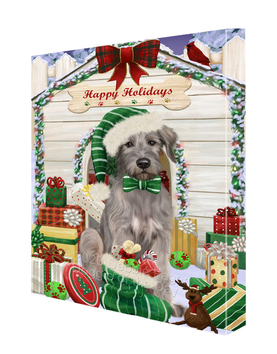 Christmas House with Presents Wolfhound Dog Canvas Wall Art - Premium Quality Ready to Hang Room Decor Wall Art Canvas - Unique Animal Printed Digital Painting for Decoration CVS372