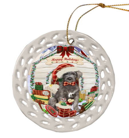 Christmas House with Presents Wolfhound Dog Doily Ornament DPOR58803