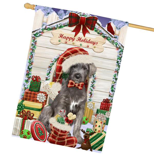 Christmas House with Presents Wolfhound Dog House Flag Outdoor Decorative Double Sided Pet Portrait Weather Resistant Premium Quality Animal Printed Home Decorative Flags 100% Polyester FLG69233