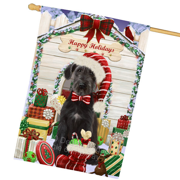 Christmas House with Presents Wolfhound Dog House Flag Outdoor Decorative Double Sided Pet Portrait Weather Resistant Premium Quality Animal Printed Home Decorative Flags 100% Polyester FLG69234