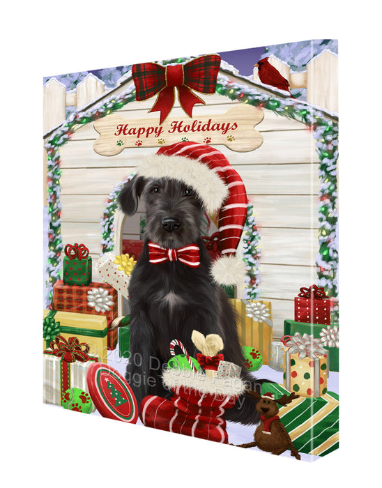 Christmas House with Presents Wolfhound Dog Canvas Wall Art - Premium Quality Ready to Hang Room Decor Wall Art Canvas - Unique Animal Printed Digital Painting for Decoration CVS374