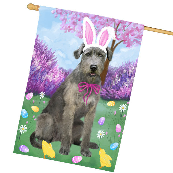 Easter holiday Wolfhound Dog House Flag Outdoor Decorative Double Sided Pet Portrait Weather Resistant Premium Quality Animal Printed Home Decorative Flags 100% Polyester FLG69494
