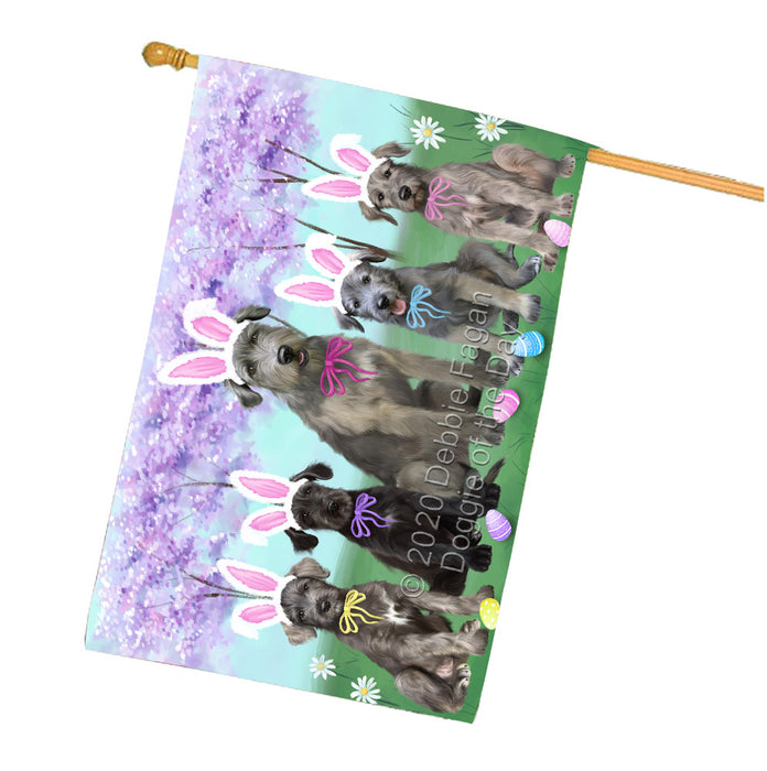 Easter Holiday Wolfhound Dogs House Flag Outdoor Decorative Double Sided Pet Portrait Weather Resistant Premium Quality Animal Printed Home Decorative Flags 100% Polyester