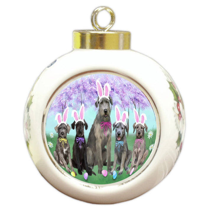 Easter Holiday Wolfhound Dogs Round Ball Christmas Ornament Pet Decorative Hanging Ornaments for Christmas X-mas Tree Decorations - 3" Round Ceramic Ornament