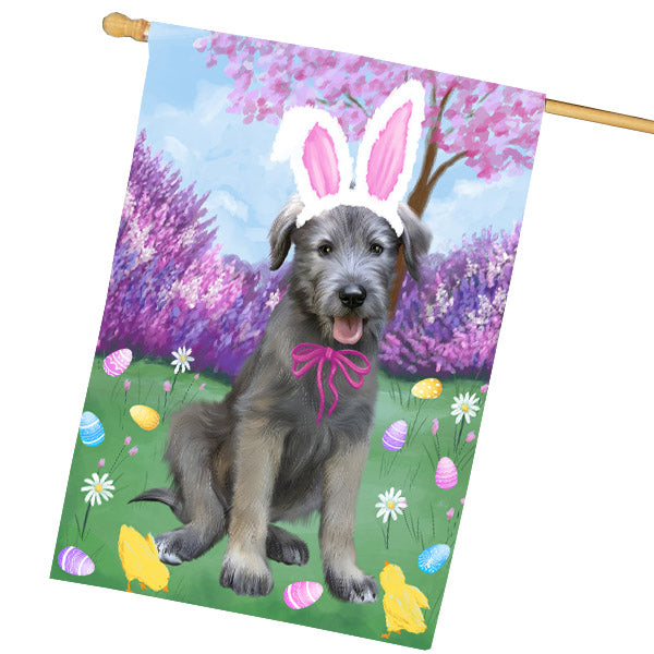 Easter holiday Wolfhound Dog House Flag Outdoor Decorative Double Sided Pet Portrait Weather Resistant Premium Quality Animal Printed Home Decorative Flags 100% Polyester FLG69495