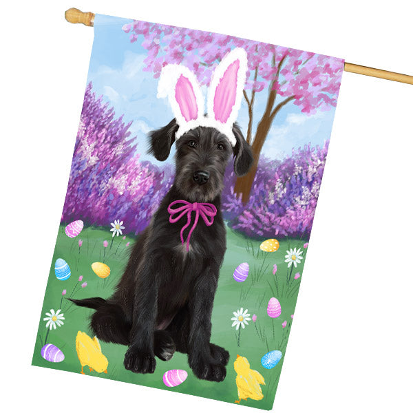 Easter holiday Wolfhound Dog House Flag Outdoor Decorative Double Sided Pet Portrait Weather Resistant Premium Quality Animal Printed Home Decorative Flags 100% Polyester FLG69496