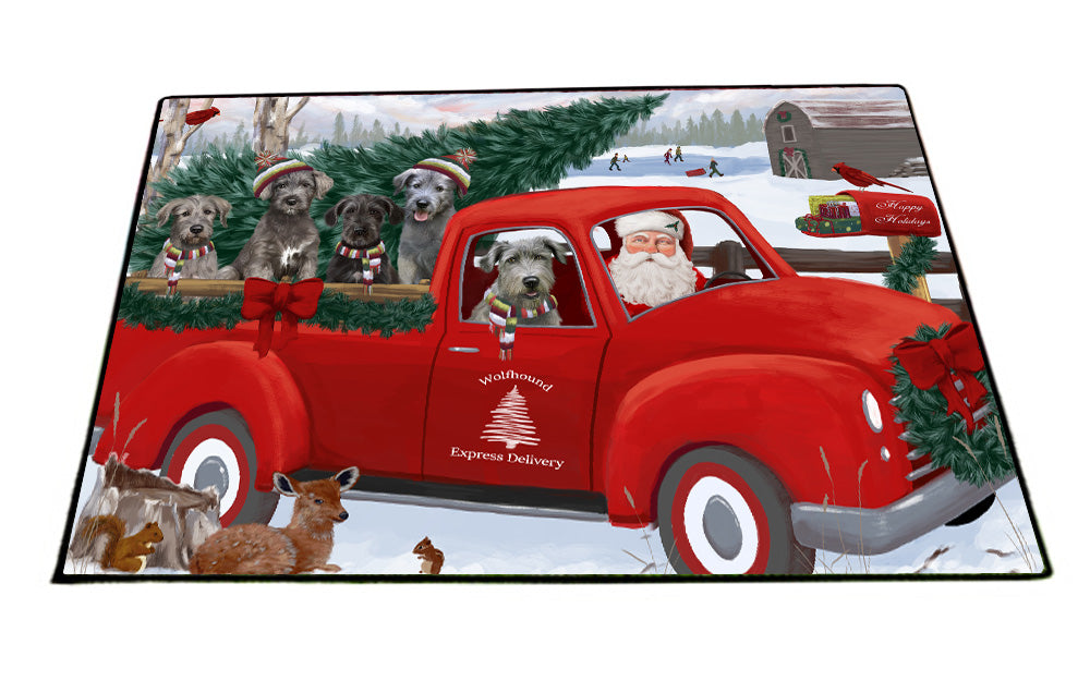 Christmas Santa Express Delivery Red Truck Wolfhound Dogs Floormat FLMS55900