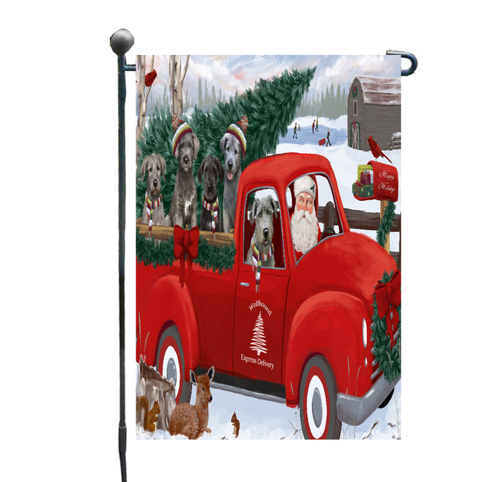 Christmas Santa Express Delivery Red Truck Wolfhound Dogs Garden Flags Outdoor Decor for Homes and Gardens Double Sided Garden Yard Spring Decorative Vertical Home Flags Garden Porch Lawn Flag for Decorations