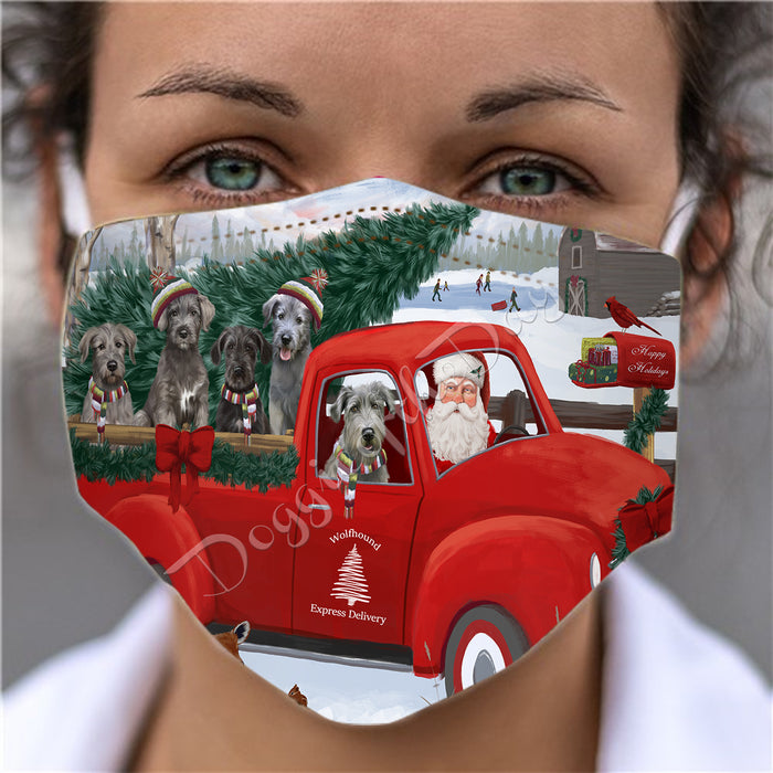 Christmas Santa Express Delivery Red Truck Wolfhound Dogs Face Mask FM48489