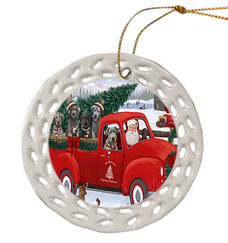 Christmas Santa Express Delivery Red Truck Wolfhound Dogs Doily Ornament DPOR58881