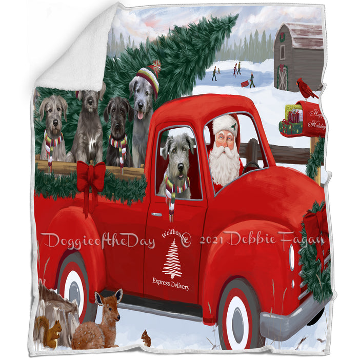 Christmas Santa Express Delivery Red Truck Wolfhound Dogs Blanket