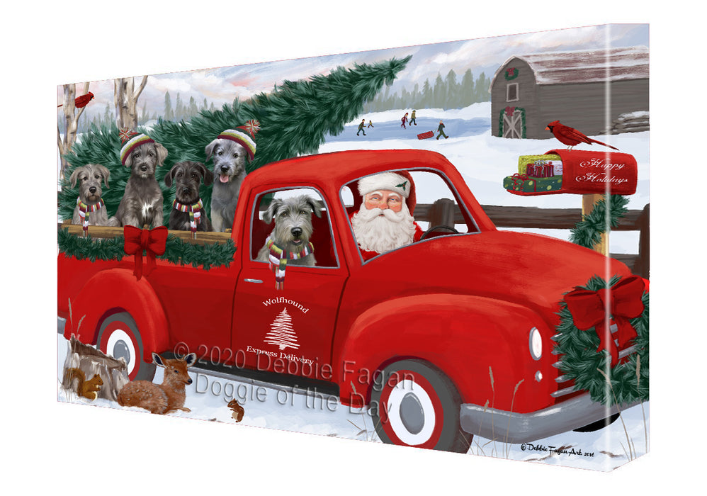 Christmas Santa Express Delivery Red Truck Wolfhound Dogs Canvas Wall Art - Premium Quality Ready to Hang Room Decor Wall Art Canvas - Unique Animal Printed Digital Painting for Decoration
