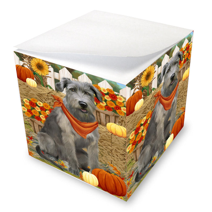 Fall Pumpkin Autumn Greeting Wolfhound Dog Note Cube NOC-DOTD-A57558
