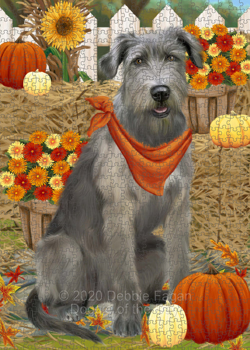 Fall Pumpkin Autumn Greeting Wolfhound Dog Portrait Jigsaw Puzzle for Adults Animal Interlocking Puzzle Game Unique Gift for Dog Lover's with Metal Tin Box PZL763