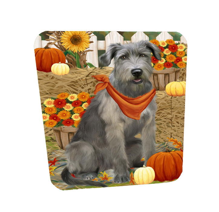 Fall Pumpkin Autumn Greeting Wolfhound Dog Coasters Set of 4 CSTA58517