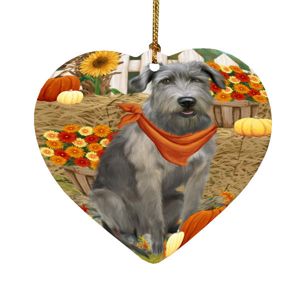 Fall Pumpkin Autumn Greeting Wolfhound Dog Heart Christmas Ornament HPORA59278