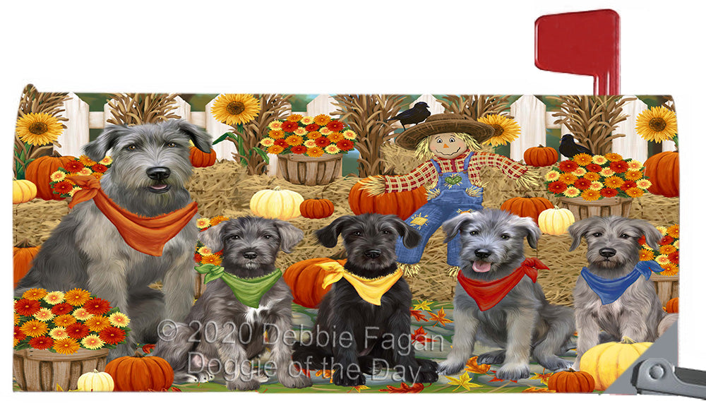 Fall Festive Gathering Wolfhound Dogs Magnetic Mailbox Cover Both Sides Pet Theme Printed Decorative Letter Box Wrap Case Postbox Thick Magnetic Vinyl Material