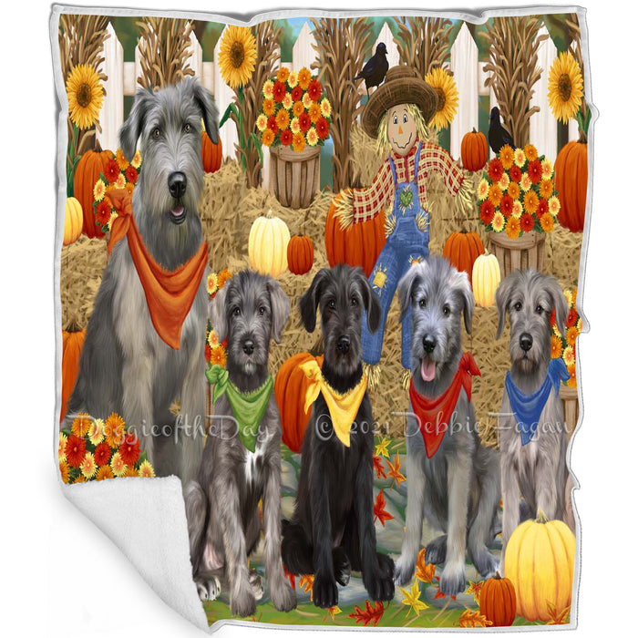 Fall Festive Gathering  Wolfhound Dogs with Pumpkins Blanket BLNKT142425