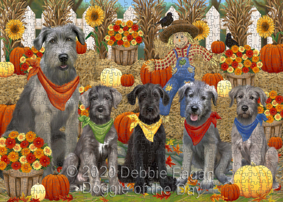 Fall Festive Gathering Wolfhound Dogs Portrait Jigsaw Puzzle for Adults Animal Interlocking Puzzle Game Unique Gift for Dog Lover's with Metal Tin Box