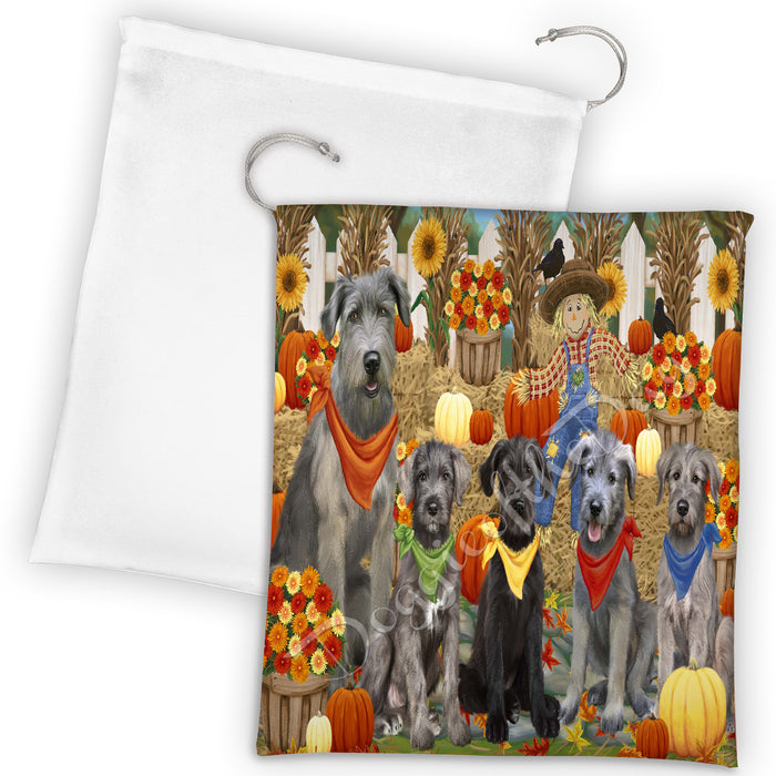 Fall Festive Harvest Time Gathering Wolfhound Dogs Drawstring Laundry or Gift Bag LGB48453