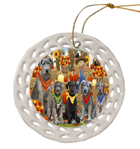 Fall Festive Gathering Wolfhound Dogs Doily Ornament DPOR58889