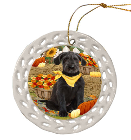Fall Pumpkin Autumn Greeting Wolfhound Dog Doily Ornament DPOR58915