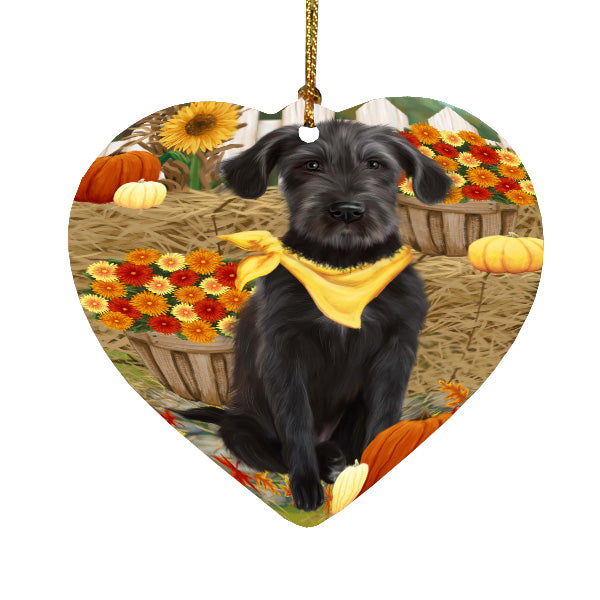 Fall Pumpkin Autumn Greeting Wolfhound Dog Heart Christmas Ornament HPORA59279