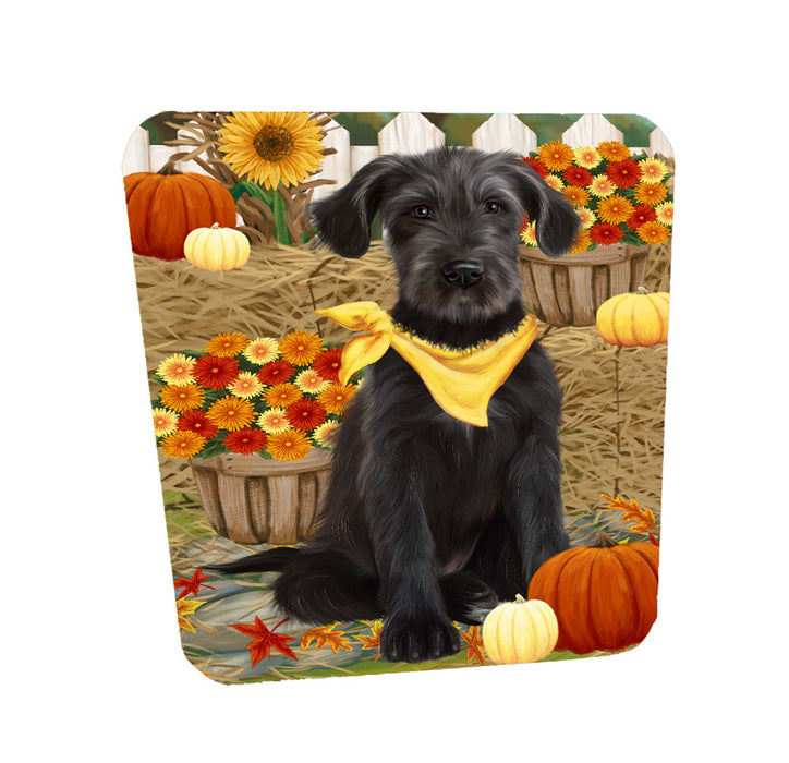 Fall Pumpkin Autumn Greeting Wolfhound Dog Coasters Set of 4 CSTA58518