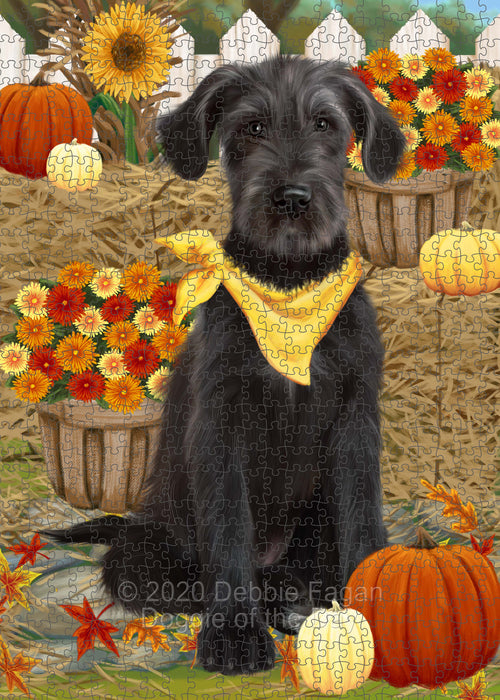 Fall Pumpkin Autumn Greeting Wolfhound Dog Portrait Jigsaw Puzzle for Adults Animal Interlocking Puzzle Game Unique Gift for Dog Lover's with Metal Tin Box PZL764
