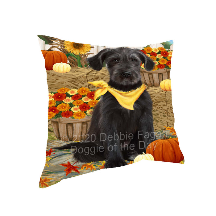 Fall Pumpkin Autumn Greeting Wolfhound Dog Pillow with Top Quality High-Resolution Images - Ultra Soft Pet Pillows for Sleeping - Reversible & Comfort - Ideal Gift for Dog Lover - Cushion for Sofa Couch Bed - 100% Polyester, PILA93112
