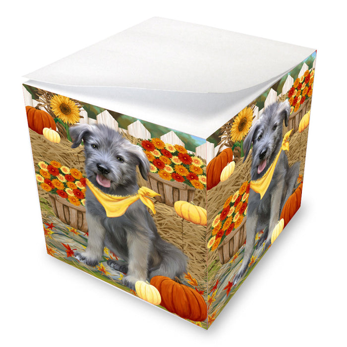 Fall Pumpkin Autumn Greeting Wolfhound Dog Note Cube NOC-DOTD-A57560