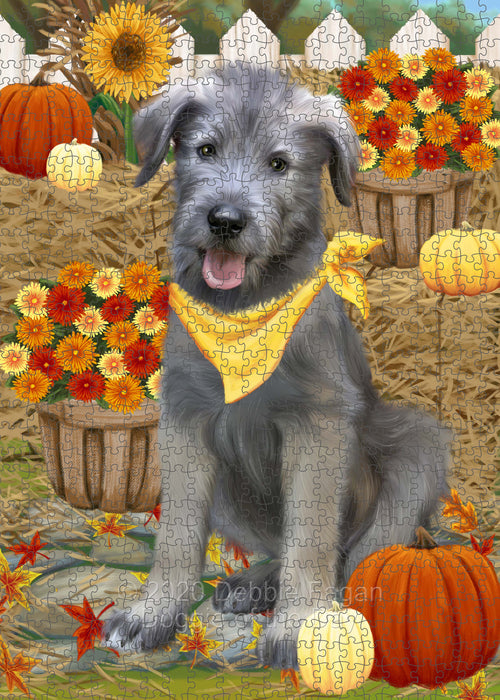 Fall Pumpkin Autumn Greeting Wolfhound Dog Portrait Jigsaw Puzzle for Adults Animal Interlocking Puzzle Game Unique Gift for Dog Lover's with Metal Tin Box PZL765