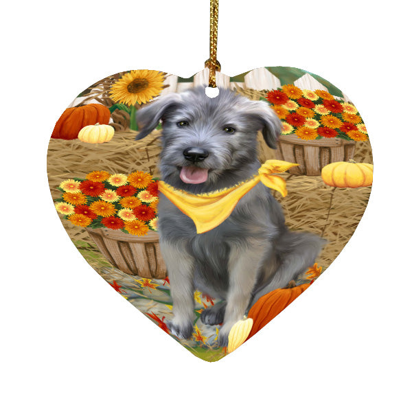 Fall Pumpkin Autumn Greeting Wolfhound Dog Heart Christmas Ornament HPORA59280