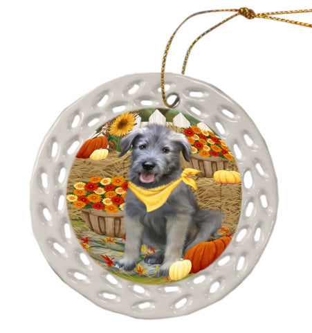 Fall Pumpkin Autumn Greeting Wolfhound Dog Doily Ornament DPOR58916