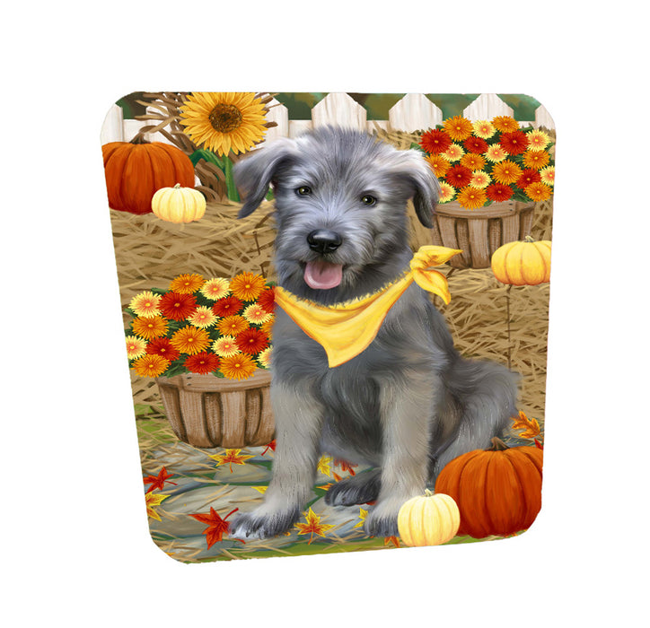 Fall Pumpkin Autumn Greeting Wolfhound Dog Coasters Set of 4 CSTA58519