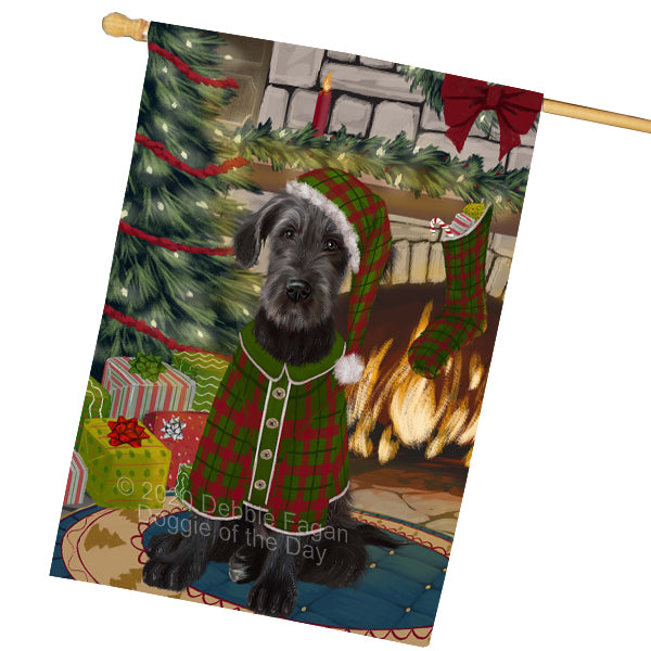The Christmas Stocking was Hung Wolfhound Dog House Flag Outdoor Decorative Double Sided Pet Portrait Weather Resistant Premium Quality Animal Printed Home Decorative Flags 100% Polyester FLGA69613