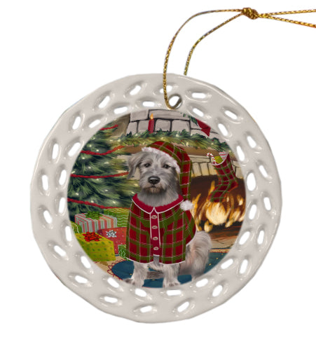 The Christmas Stocking was Hung Wolfhound Dog Doily Ornament DPOR59112