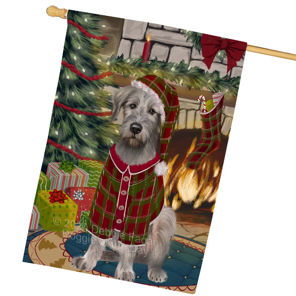 The Christmas Stocking was Hung Wolfhound Dog House Flag Outdoor Decorative Double Sided Pet Portrait Weather Resistant Premium Quality Animal Printed Home Decorative Flags 100% Polyester FLGA69614