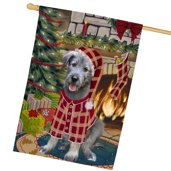 The Christmas Stocking was Hung Wolfhound Dog House Flag Outdoor Decorative Double Sided Pet Portrait Weather Resistant Premium Quality Animal Printed Home Decorative Flags 100% Polyester FLGA69615