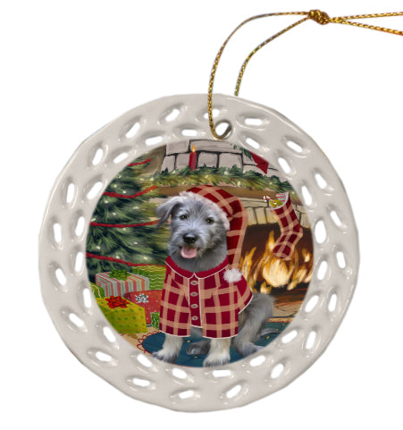The Christmas Stocking was Hung Wolfhound Dog Doily Ornament DPOR59113