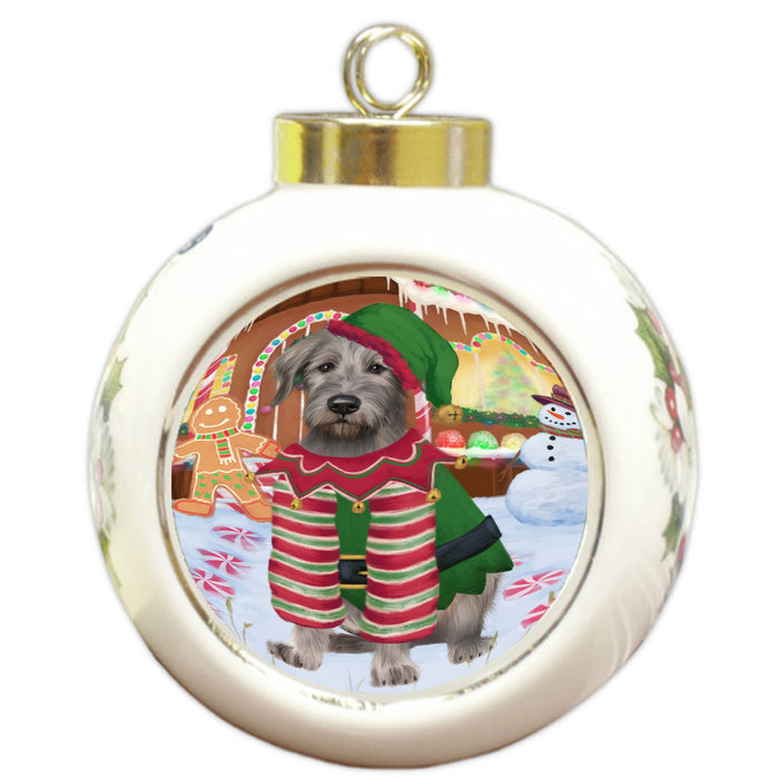 Christmas Gingerbread Elf Wolfhound Dog Round Ball Christmas Ornament Pet Decorative Hanging Ornaments for Christmas X-mas Tree Decorations - 3" Round Ceramic Ornament