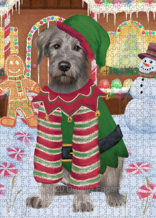 Christmas Gingerbread Elf Wolfhound Dog Portrait Jigsaw Puzzle for Adults Animal Interlocking Puzzle Game Unique Gift for Dog Lover's with Metal Tin Box